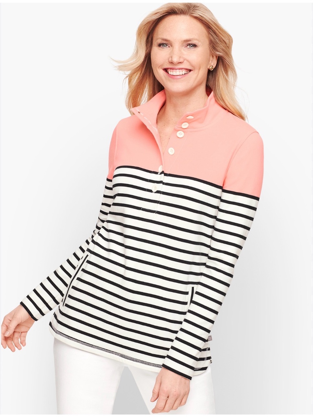 Talbots Striped Button Down Sweatshirt